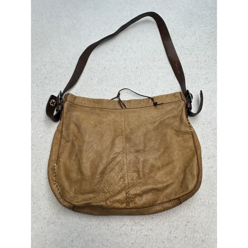 Lucky Brand Hobo Bag Womens Medium Tan Leather Whipstitch Shoulder Boho Purse‎